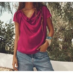 Zara DRAPED Blouse Size Large Color‎ Raspberry